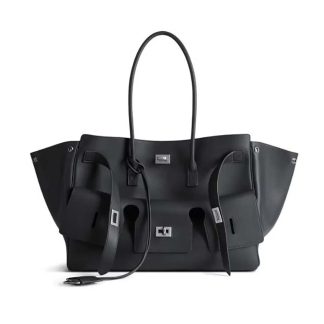 Balenciaga Women Bel Air Medium Carry All Bag in Black Smooth Calfskin 8054812ABAW1000