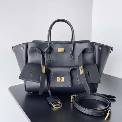 Balenciaga Women Bel Air Small Carry All Bag in Black Smooth Calfskin-Gold - 图片 2