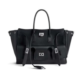 Balenciaga Women Bel Air Small Carry All Bag in Black Smooth Calfskin-Silver