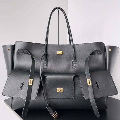 Balenciaga Women Bel Air XL Carry All Bag in Black Smooth Calfskin-Gold - 图片 2