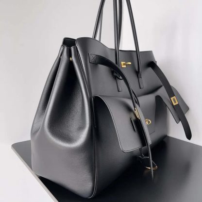 Balenciaga Women Bel Air XL Carry All Bag in Black Smooth Calfskin-Gold - 图片 4