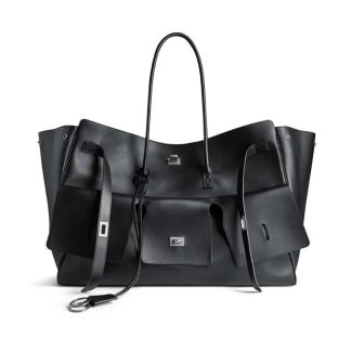 Balenciaga Women Bel Air XL Carry All Bag in Black Smooth Calfskin-Silver
