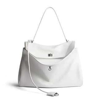 Balenciaga Women Rodeo Large Handbag in White Smooth Calfskin-Silver