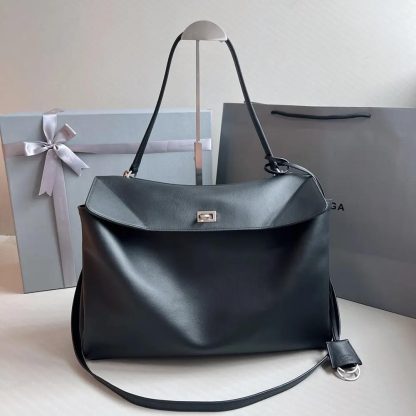 Balenciaga Women Rodeo Medium Handbag in Black Smooth Calfskin-Silver - 图片 2