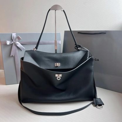 Balenciaga Women Rodeo Medium Handbag in Black Smooth Calfskin-Silver - 图片 3