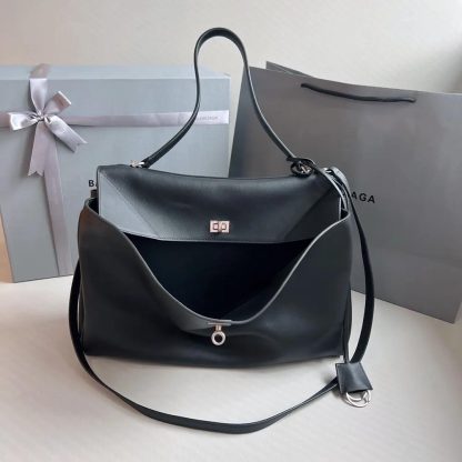 Balenciaga Women Rodeo Medium Handbag in Black Smooth Calfskin-Silver - 图片 4