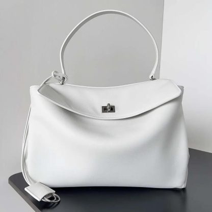 Balenciaga Women Rodeo Medium Handbag in White Smooth Calfskin-Silver - 图片 2