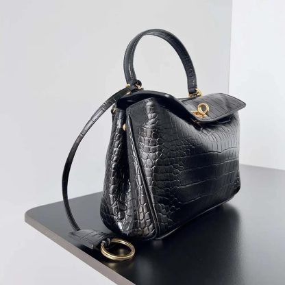 Balenciaga Women Rodeo Mini Handbag Supple Crocodile Embossed in Black - 图片 4