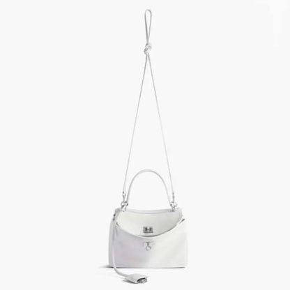 Balenciaga Women Rodeo Small Handbag in White Smooth Calfskin-Silver