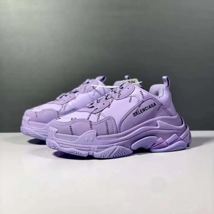 Balenciaga Women Triple S Sneaker Allover Logo in Purple and Black - 图片 4