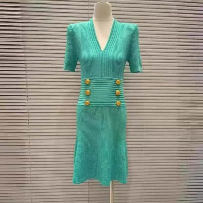 Balmain Women Flared Knit Dress-Light Blue DF1R7320KF247CN - 图片 2