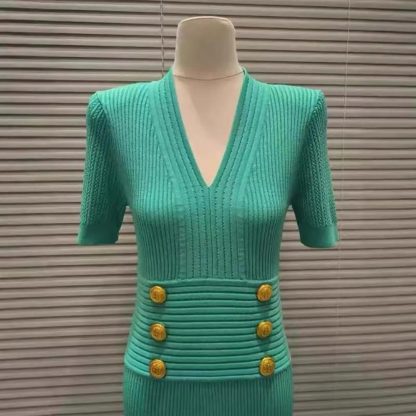 Balmain Women Flared Knit Dress-Light Blue DF1R7320KF247CN - 图片 3