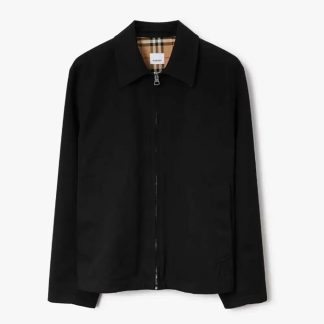 Burberry Men Gabardine Harrington Jacket-Black 80710561