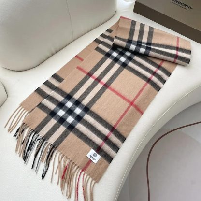 Burberry Unisex Check Cashmere Scarf-Beige 80765761 - 图片 3