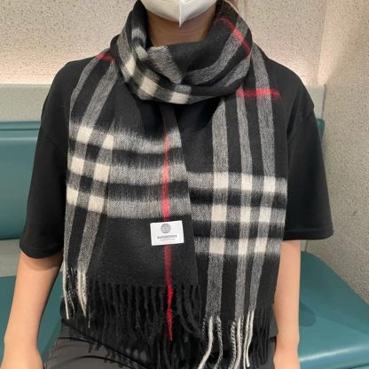 Burberry Unisex Check Cashmere Scarf-Black 80778801 - 图片 9