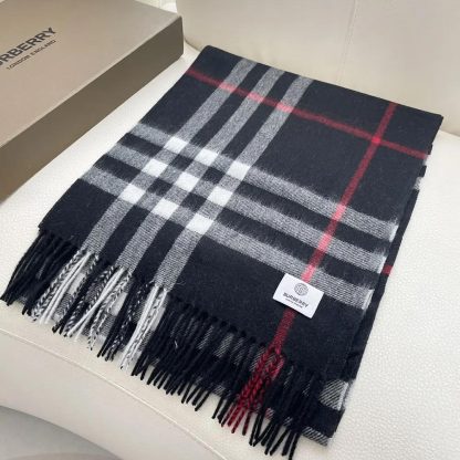 Burberry Unisex Check Cashmere Scarf-Black 80778801 - 图片 5