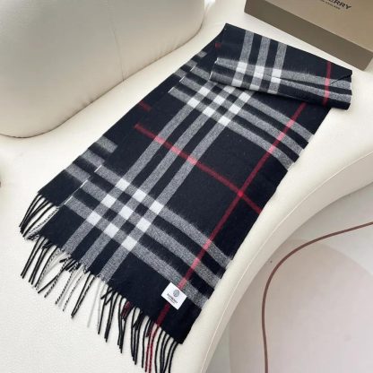 Burberry Unisex Check Cashmere Scarf-Black 80778801 - 图片 4