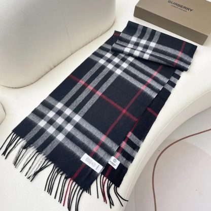 Burberry Unisex Check Cashmere Scarf-Black 80778801 - 图片 3