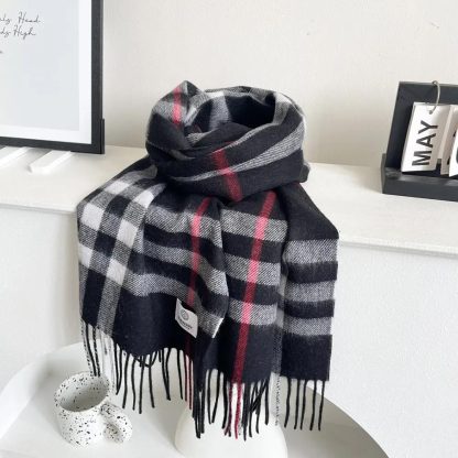 Burberry Unisex Check Cashmere Scarf-Black 80778801 - 图片 2