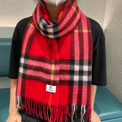 Burberry Unisex Check Cashmere Scarf-Red 80497131 - 图片 9