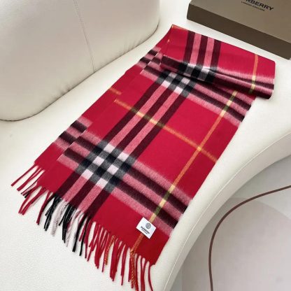 Burberry Unisex Check Cashmere Scarf-Red 80497131 - 图片 3