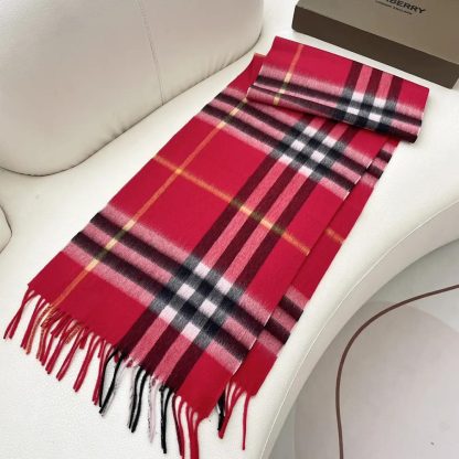 Burberry Unisex Check Cashmere Scarf-Red 80497131 - 图片 4