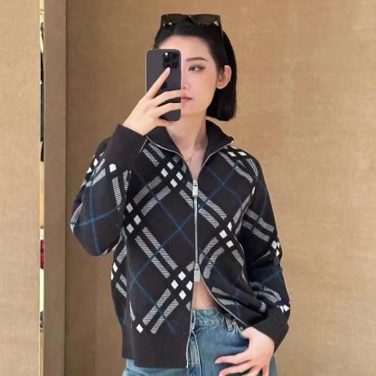 Burberry Women Check Wool Blend Track Jacket-Black 80950831 - 图片 2