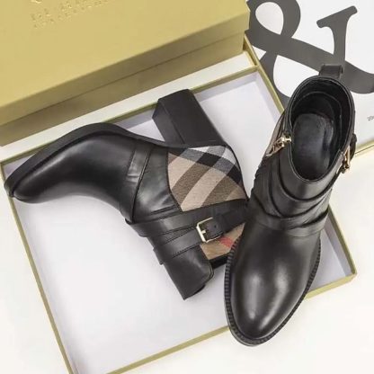 Burberry Women House Check and Leather Ankle Boots 80568181 - 图片 4