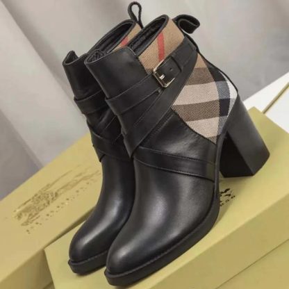 Burberry Women House Check and Leather Ankle Boots 80568181 - 图片 5