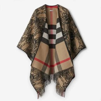 Burberry Women Reversible EKD Check Wool Cape-Brown 80741921