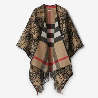 Burberry Women Reversible EKD Check Wool Cape-Brown 80741921