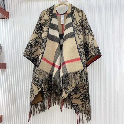 Burberry Women Reversible EKD Check Wool Cape-Brown 80741921 - 图片 5