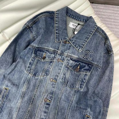 Celine Men Trucker Jacket in Dark Union Wash Denim RV02E930F - 图片 4