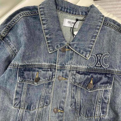 Celine Men Trucker Jacket in Dark Union Wash Denim RV02E930F - 图片 5