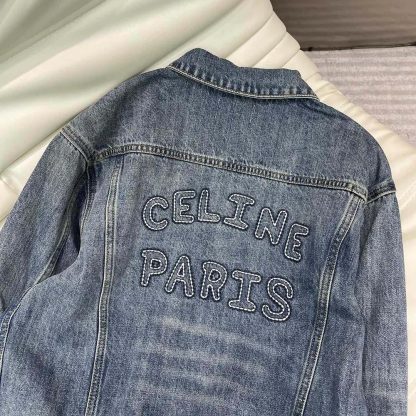 Celine Men Trucker Jacket in Dark Union Wash Denim RV02E930F - 图片 6