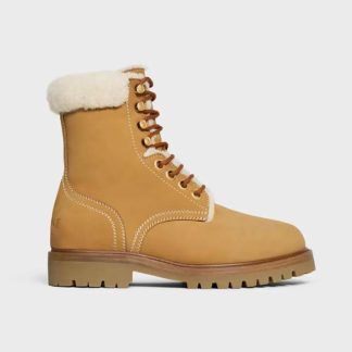 Celine Unisex Kurt Lace-up Mid Boot in Nubuck Calfskin and Shearling