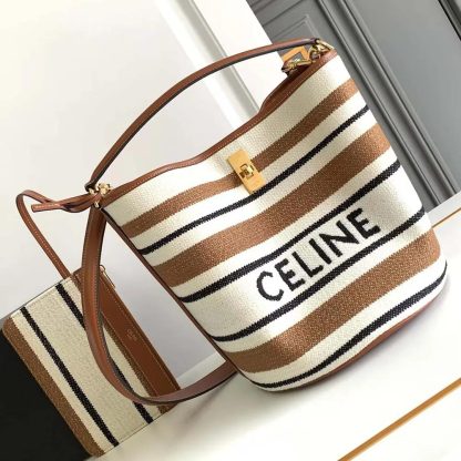 Celine Women Bucket 16 Bag in Striped Textile with Celine Jacquard - 图片 2