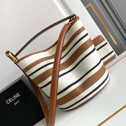 Celine Women Bucket 16 Bag in Striped Textile with Celine Jacquard - 图片 3