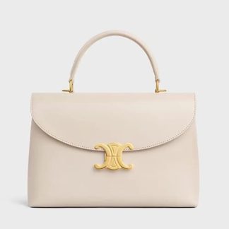 Celine Women Medium Nino Bag in Shiny Calfskin-White 117523GG2