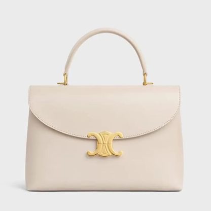 Celine Women Medium Nino Bag in Shiny Calfskin-White 117523GG2