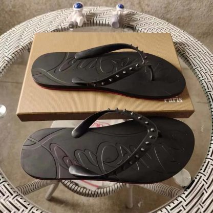 Christian Louboutin Men Loubi Donna Spike Red Sole Flip Flops-Black - 图片 3