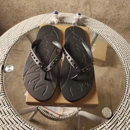 Christian Louboutin Men Loubi Donna Spike Red Sole Flip Flops-Black - 图片 2