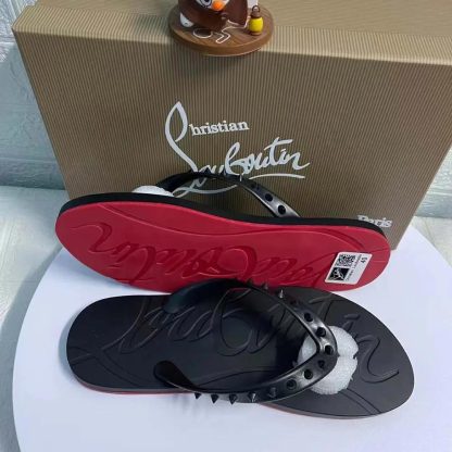 Christian Louboutin Men Loubi Donna Spike Red Sole Flip Flops-Black - 图片 5