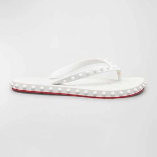 Christian Louboutin Men Loubi Donna Spike Red Sole Flip Flops-White