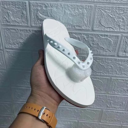 Christian Louboutin Men Loubi Donna Spike Red Sole Flip Flops-White - 图片 2