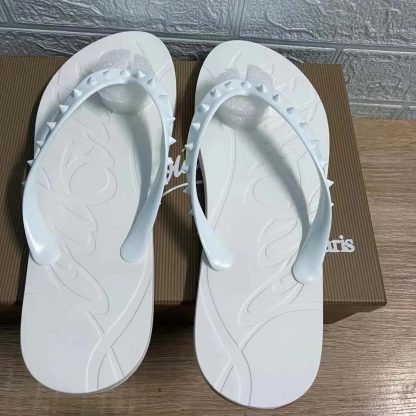 Christian Louboutin Men Loubi Donna Spike Red Sole Flip Flops-White - 图片 6