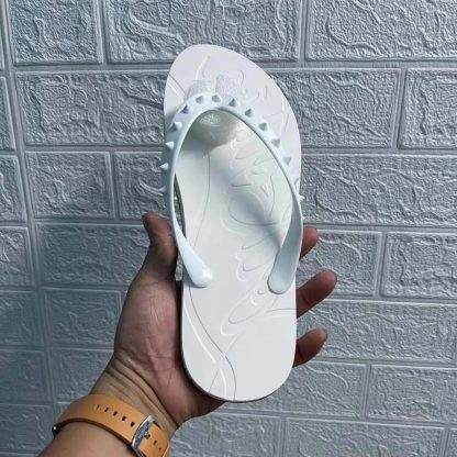Christian Louboutin Men Loubi Donna Spike Red Sole Flip Flops-White - 图片 4