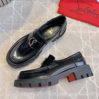 Christian Louboutin Women CL Moc Lug Loafers Abrasivato Calf Leather-Black - 图片 6