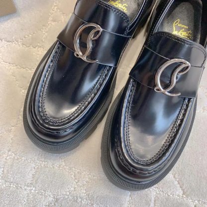 Christian Louboutin Women CL Moc Lug Loafers Abrasivato Calf Leather-Black - 图片 8