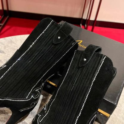 Christian Louboutin Women Santigag Strass 85 mm Low Boots Veau Velours and Strass-Black - 图片 10